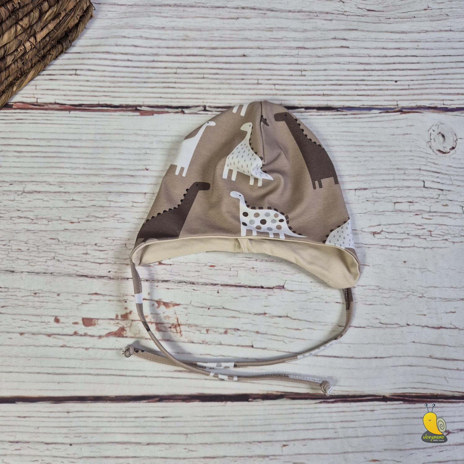 Gyerek megkötős sapi - Barna dinó